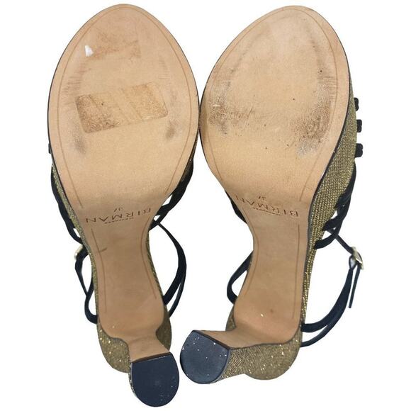 Alexandre Birman Platform Sandals Black Suede Gold Metallic Size 37/ US 7 - Picture 8 of 9